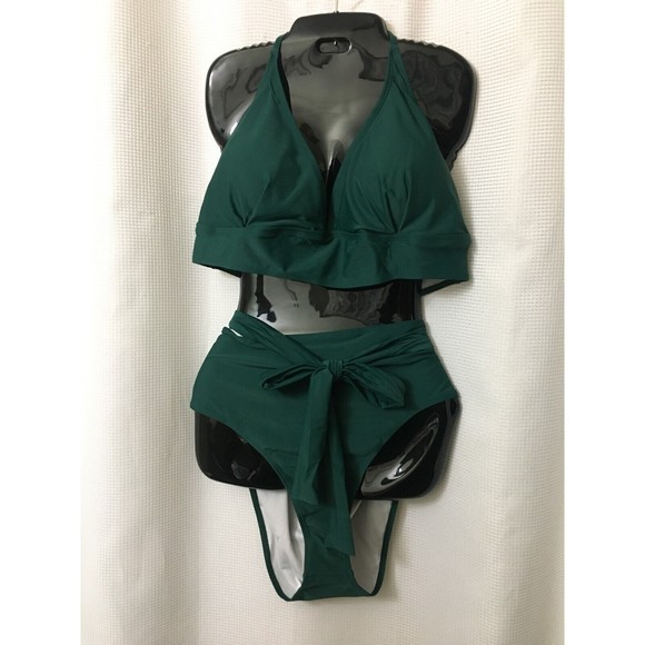 WOMEN'S STRETCH BIKINI 2 pc Swimsuit Plus Size 4XL Dark Green Vacation Beach - Picture 3 of 7